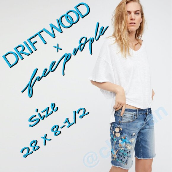 Free People x Driftwood Brandi Embroidered Denim Shorts Sz 28
